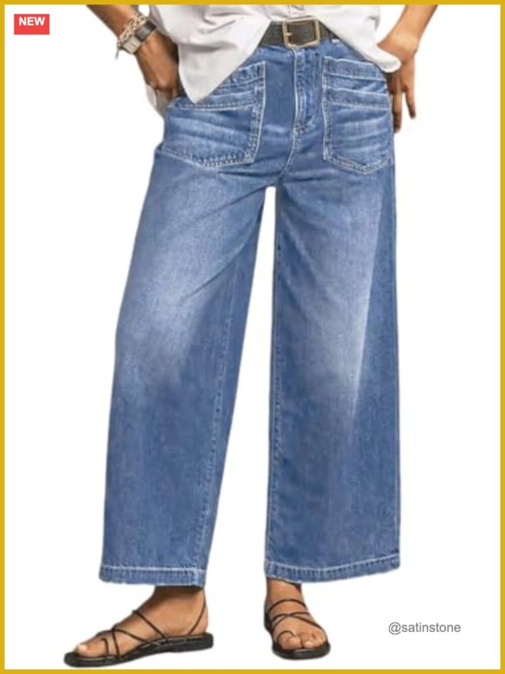 Wide Leg Straight Leg Stretchy Jeans Baggy Loose Ankle Denim Pants with Pockets